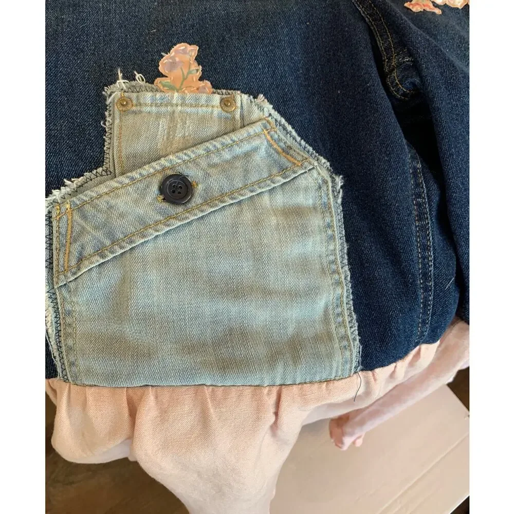 SOFIA JEANS UPCYCLED BOHO HIPPIE GYPSY APPLIQUE BELL LINEN RUFFLED HEM PLUS 18 - Picture 4 of 7
